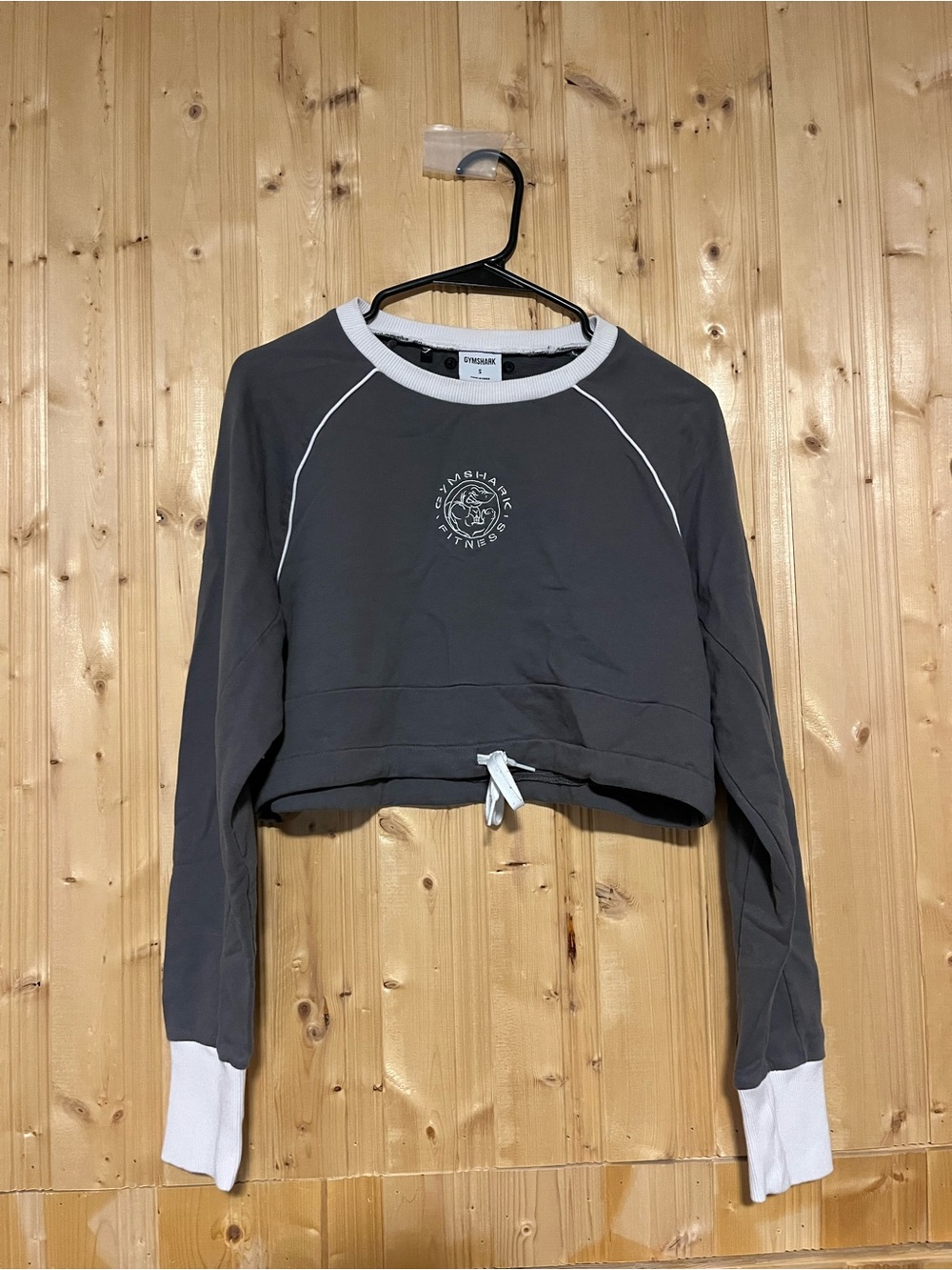 Gymshark Charcoal Crop Long-Sleeve Top with White Trim